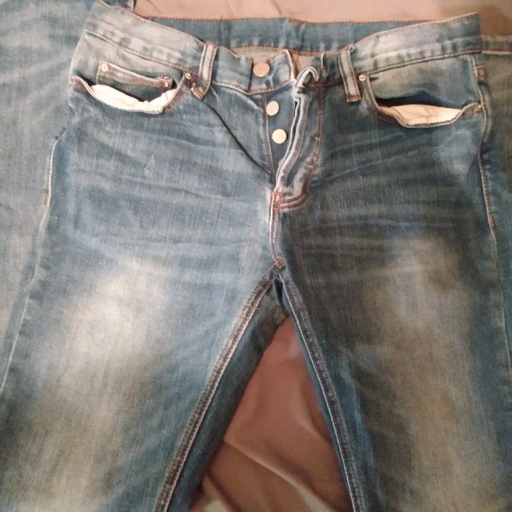 mnml (minimal) men's designer button fly skinny jeans with zippered cuffs